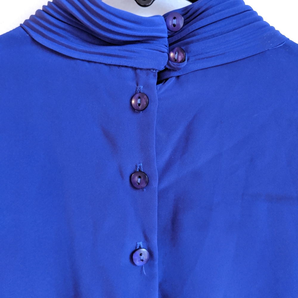 Vintage 90s Cobalt/Electric Blue High Neck Blouse - Picture 4 of 8